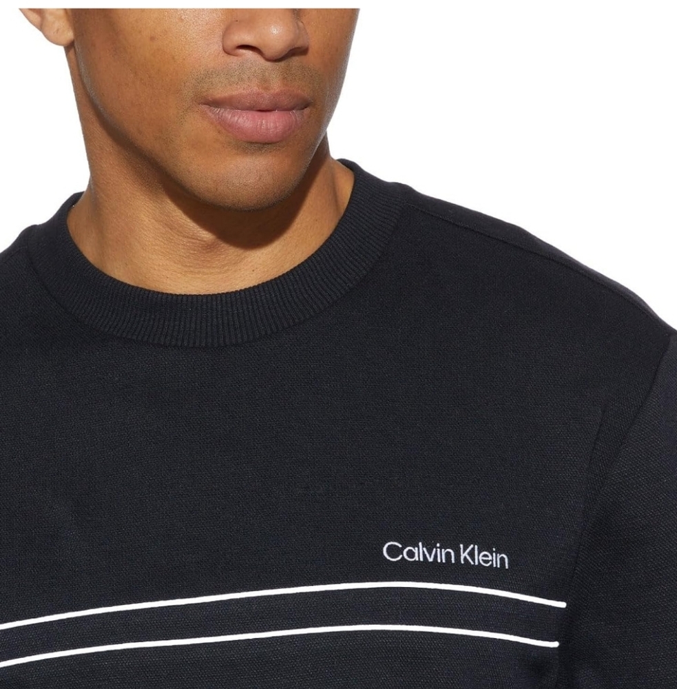 Calvin Klein Black Crewneck Sweater with Elegant Stripe